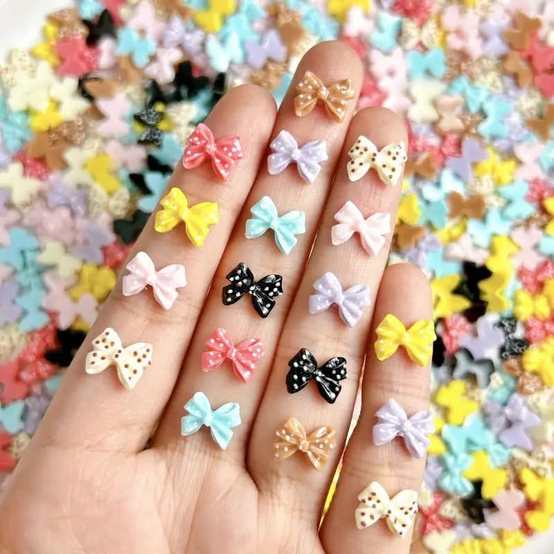 Colorful dopamine bow Decorations for nail art in resin Painted points tie Sweet and elegant nail pendants for hair clips DIY Handicrafts for nails