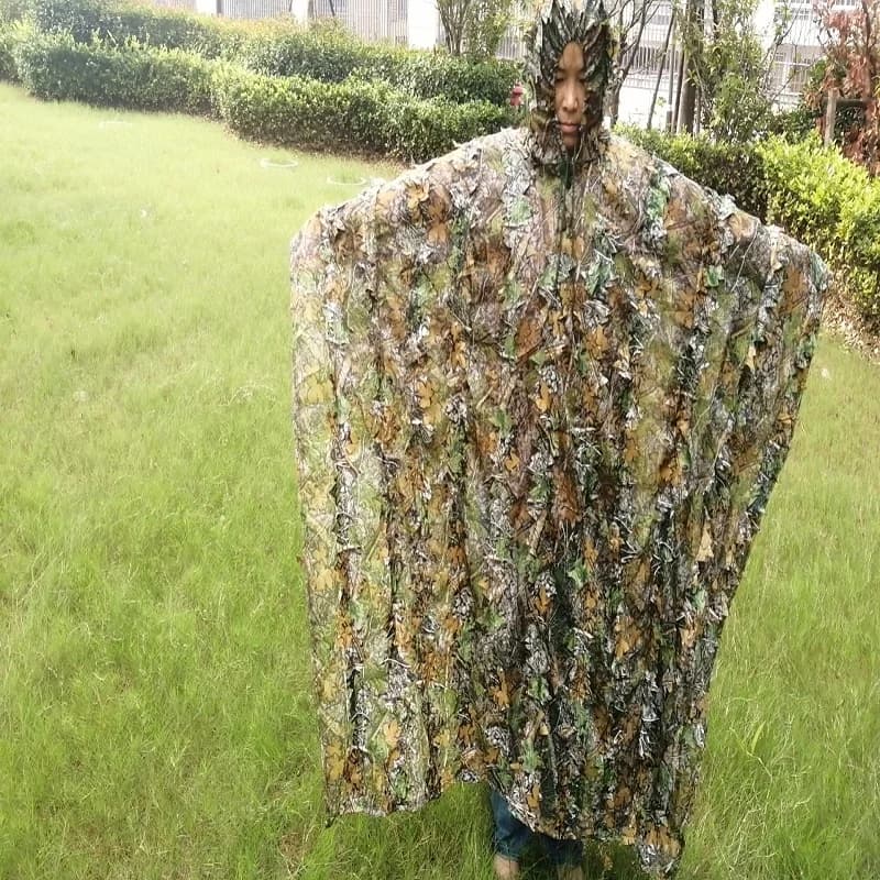 Realistico 3D Foglie Poncho mimetico Mantello Stealth Abiti Outdoor Woodland CS Gioco Abbigliamento per caccia Tiro