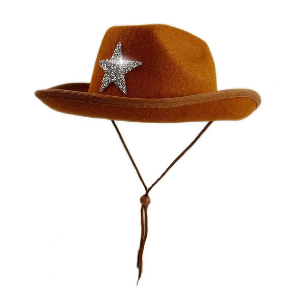 Kids Festival Hat Kids Cowboy Hat with Sparkling Rhinestone Stars Lightweight Wide Brim Cap Comfortable Western Party Festival