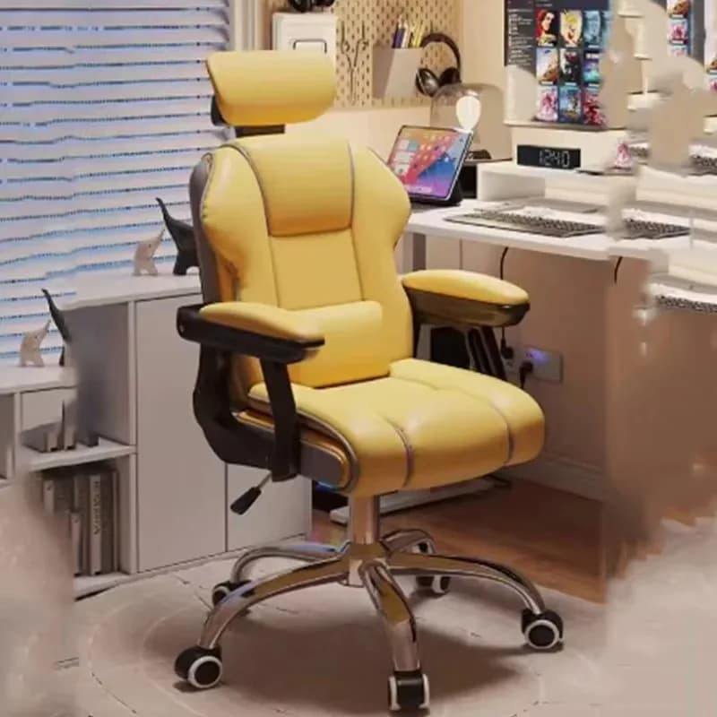 Sedia da ufficio relax con supporto per la schiena Poggiapiedi giallo Sedia da ufficio da gioco di design Design nordico Cadeiras De Escritorio Mobili carini