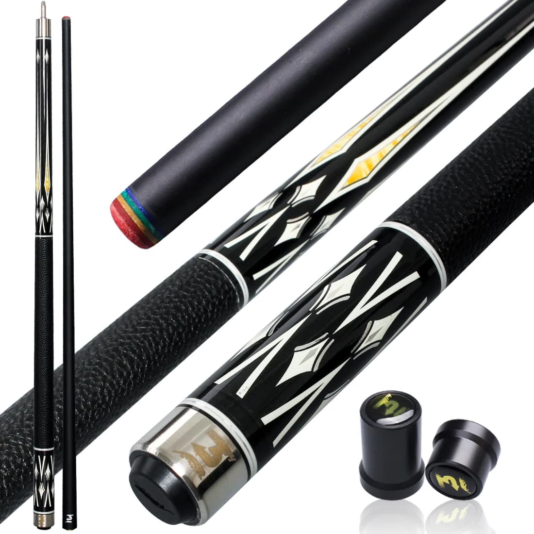 PREOAIDR 3142 BLAK Pebbled Leather Wrap 2-Piece Pool Cue, 58" Low Deflection Maple Wood Shaft for Enhanced Control, Professional Tapered Billiard Cue for Beginners & League Players