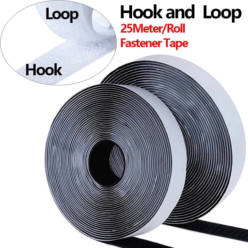 Nastro di fissaggio con gancio e anello da 25 m/rotolo con forte adesivo in tessuto di nylon con strisce ad anello Nastro magico appiccicoso per artigianato fai da te 20-50 mm