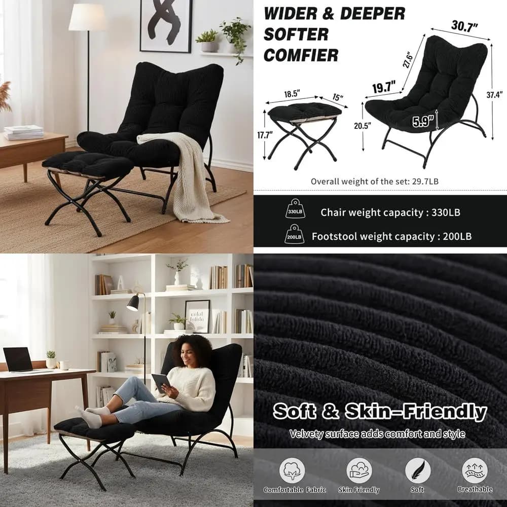 Contemporary plush lounge chair with upholstered ottoman upholstered armchair for a comfortable reading and relaxation