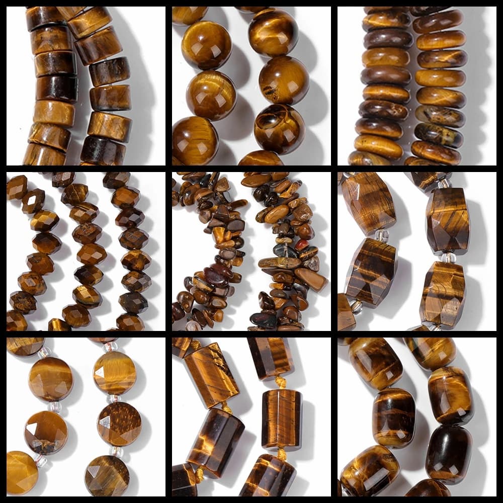 Perle di pietra occhio di tigre giallo naturale perline allentate rotonde ovali piatte a forma di cuore perline distanziatrici per gioielli che fanno collana braccialetto