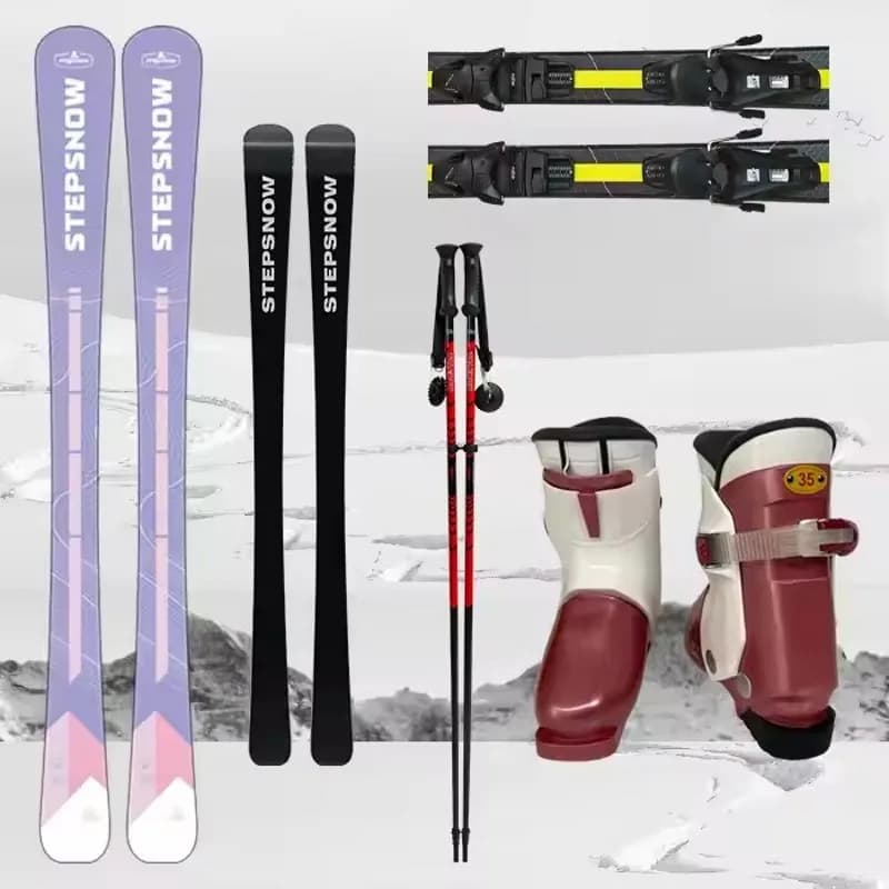 Set da Sci Alpino Personalizzato per Adulti con Bastoncini, Attacchi e Scarponi con Chiusura a Cricchetto per Snowboard e Sci