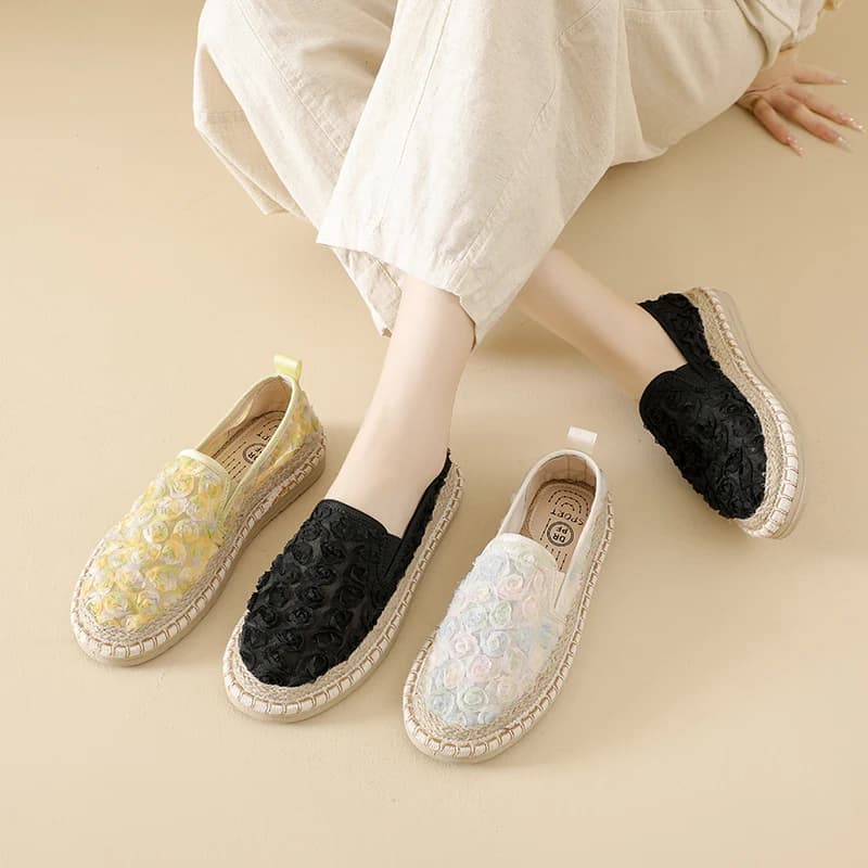 2026 Hot Sale Breathable Mesh Lace Ballet Flats Shoes Womens Espadrilles Casual Floral Women's Loafers Zapatillas Fisherman