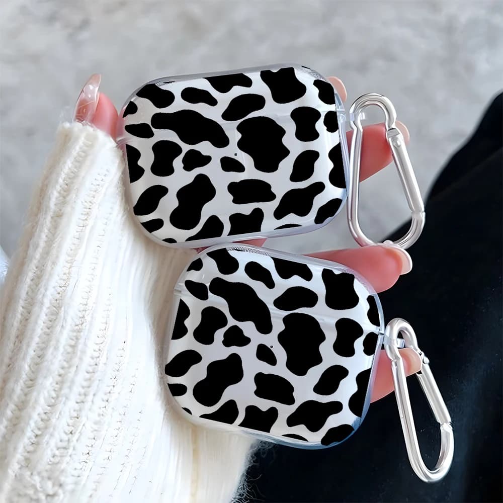 Vintage Cow Print Pattern Clear Earphone Case for AirPods Pro 3/Pro 2/Pro Earbuds Case For AirPods 4/3/2/1 TPU Protective Cover