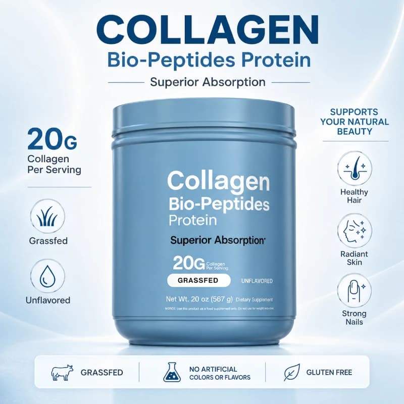 Collagene in Polvere 22oz per Capelli, Pelle e Unghie, Assorbimento Superiore, Integratore da Bovini Alimentati a Erba, Avanzato con 18 Aminoacidi Essenziali