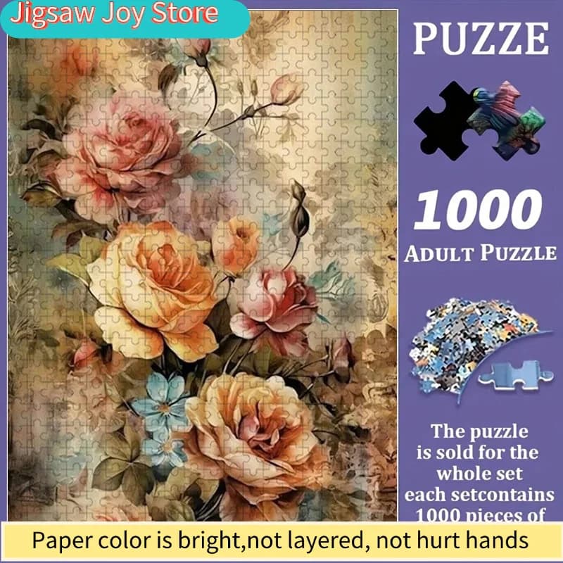Puzzle colorato con bouquet di rose | Design astratto vivace, motivo floreale stimolante e divertente, interazione familiare