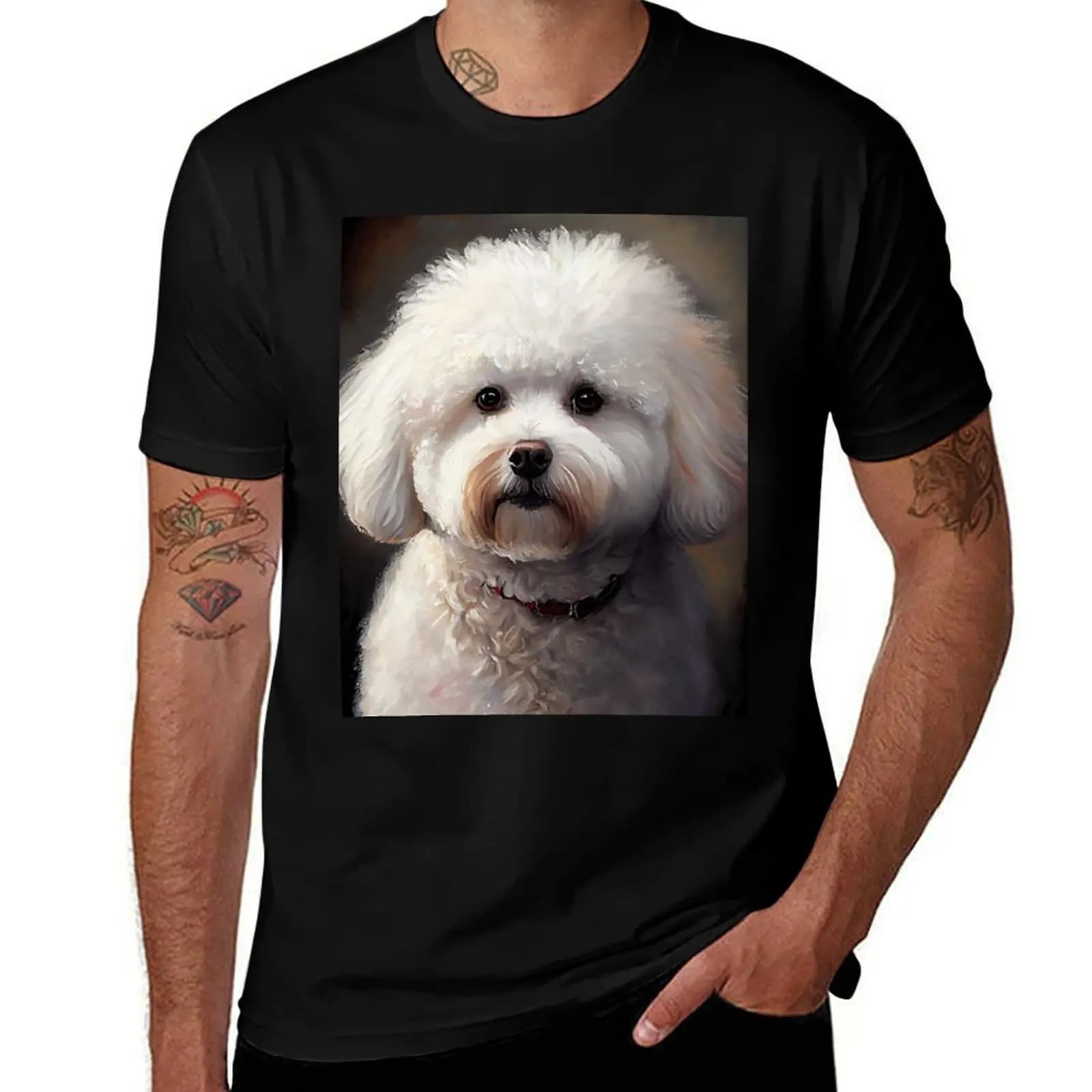 Bichon Frise - Oil Paint T-Shirt Casual Pattern Print Tee Shirt