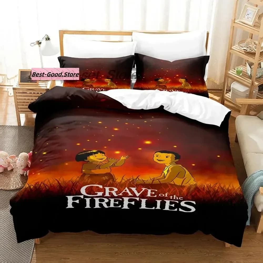 Nuovo set di biancheria da letto Grave of the Fireflies, set per letto singolo, matrimoniale, queen size, king size, per adulti e bambini, set copripiumino Kawaii Anime