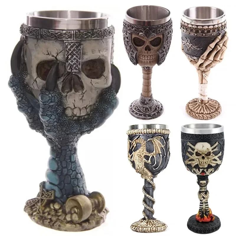 Tazza d'acqua con teschio creativo in acciaio inossidabile gotico 3D, design scheletro di drago per bar, feste, casa, calice Stein, regali di Halloween