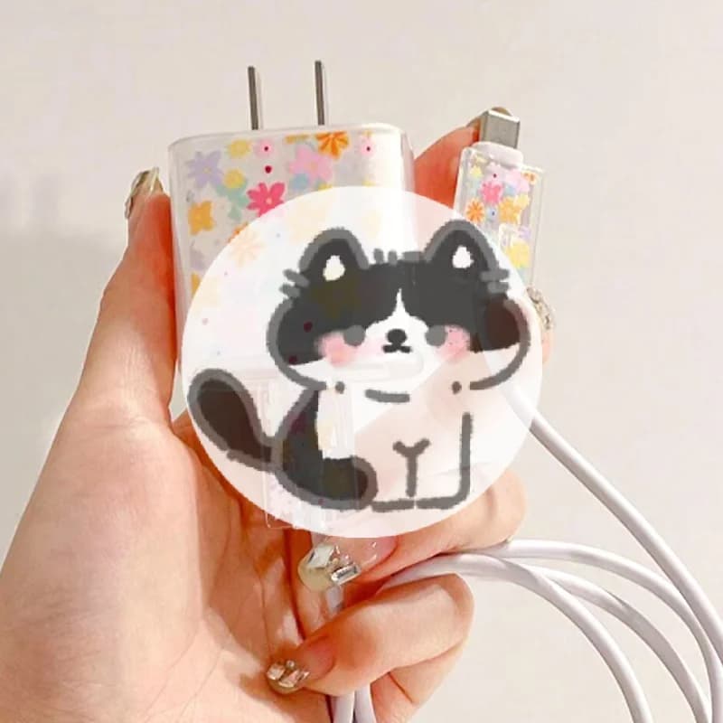 New Transparent Flowers For 18/20w Charger Protective Case Is Applicable To 16/15/14/13 Data Cable Head Bite Protector Shell