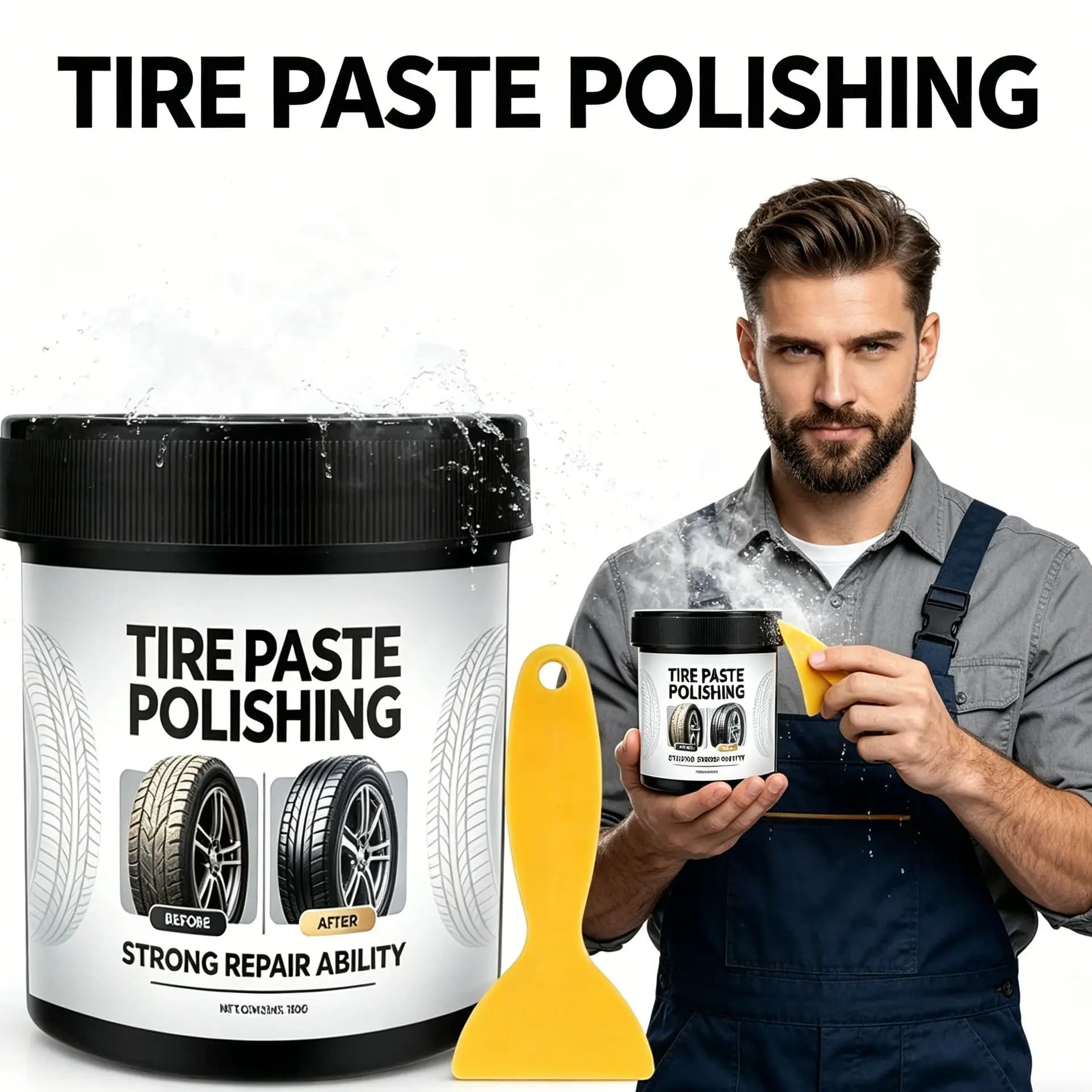 Pasta Lucidante per Pneumatici Auto 150g con Raschietto, Crema per Lucidatura e Riparazione Pneumatici, Cera Nera Lucidante per Ruote