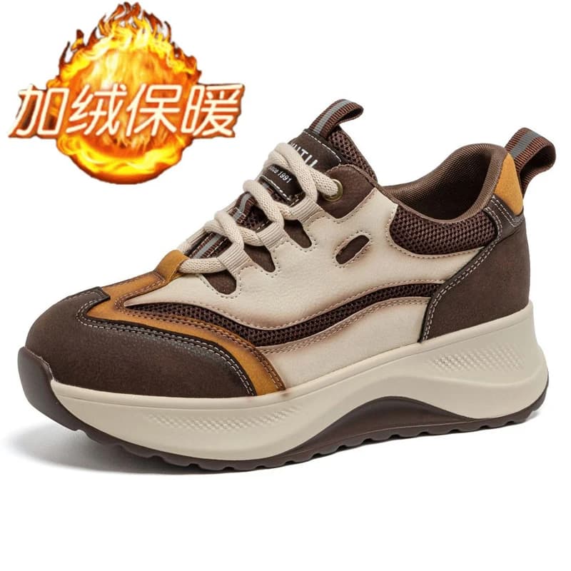5cm 2 Inches Women Chunky Sneakers Genuine Leather Women Casual Shoes Platform Sneakers Comfortable Warm Winter Shoes
