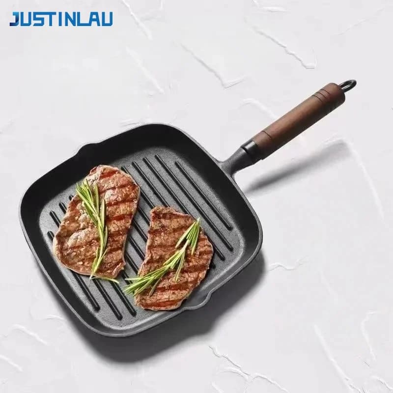 JUSTINLAU Anti-adhesive Grid Sauce with Single/Double Oil Door, Barbecue Plate Not Covered with Handle, Kitchen Tools