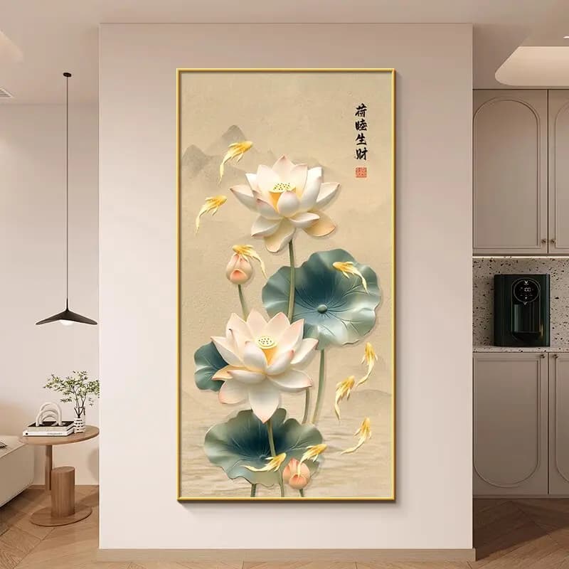 New 2026 Diamond Painting Cross Stitch Kit Chinese Style Lotus Fish Hall Entrance Corridor Decoration Punched Diamond Embroidery