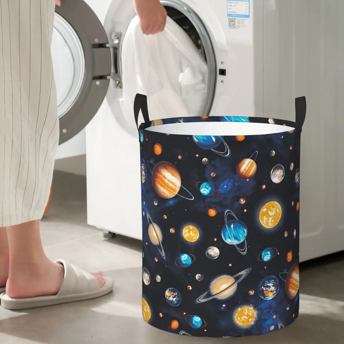 Cesto Pieghevole per Bucato con Tema Sistema Solare, Pianeti e Universo, Organizzatore Domestico per Vestiti Sporchi e Oggetti Vari
