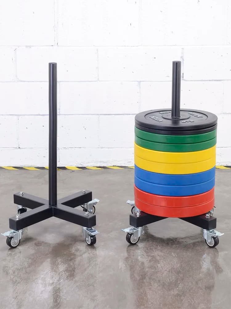 Portable Home Barbell Rack with Large Weight Plate Storage; Gym Strength Area Cart; Upright Olympic Weight Plate Storage