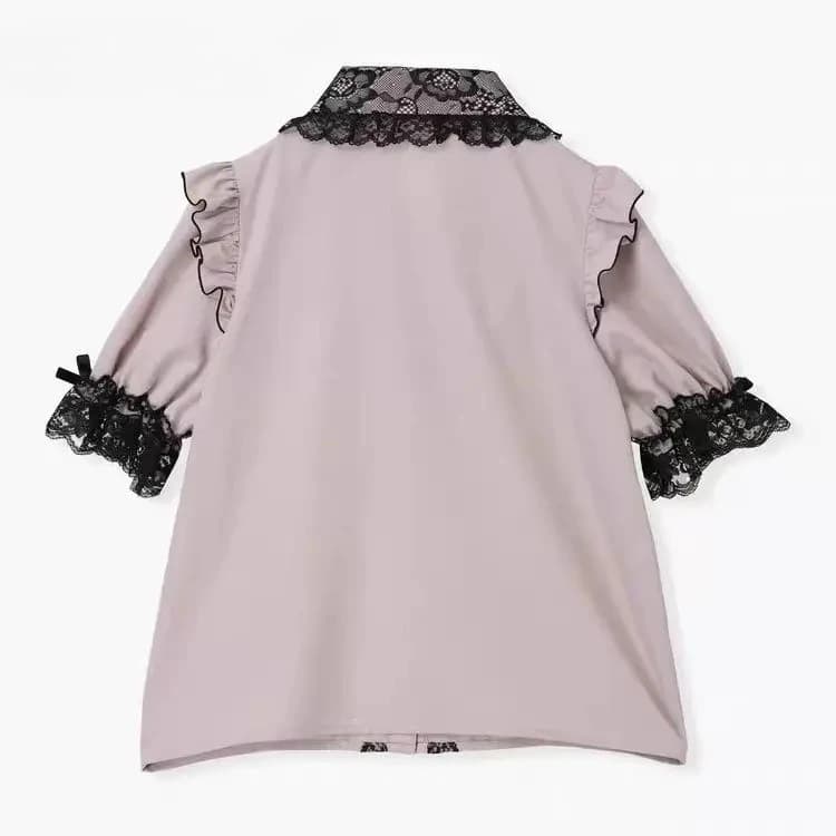 Camicetta Estiva da Donna in Stile Giapponese, Nuova Collezione, con Fiocco, Pizzo, Maniche Corte, Dolce e Versatile, Colletto Rovesciato