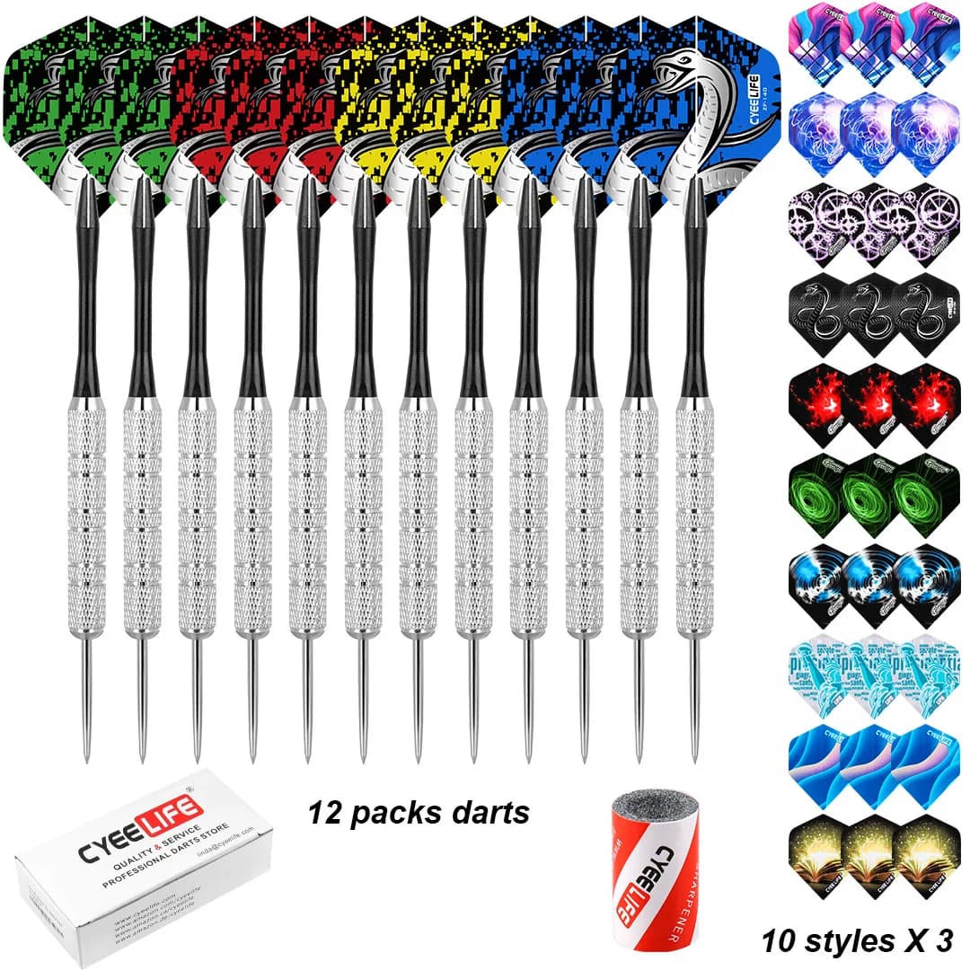 Freccette con punta in acciaio CyeeLife con albero in nylon di alluminio, affilatrice, 12 pezzi, 20 g, 30 voli, 1 pezzo