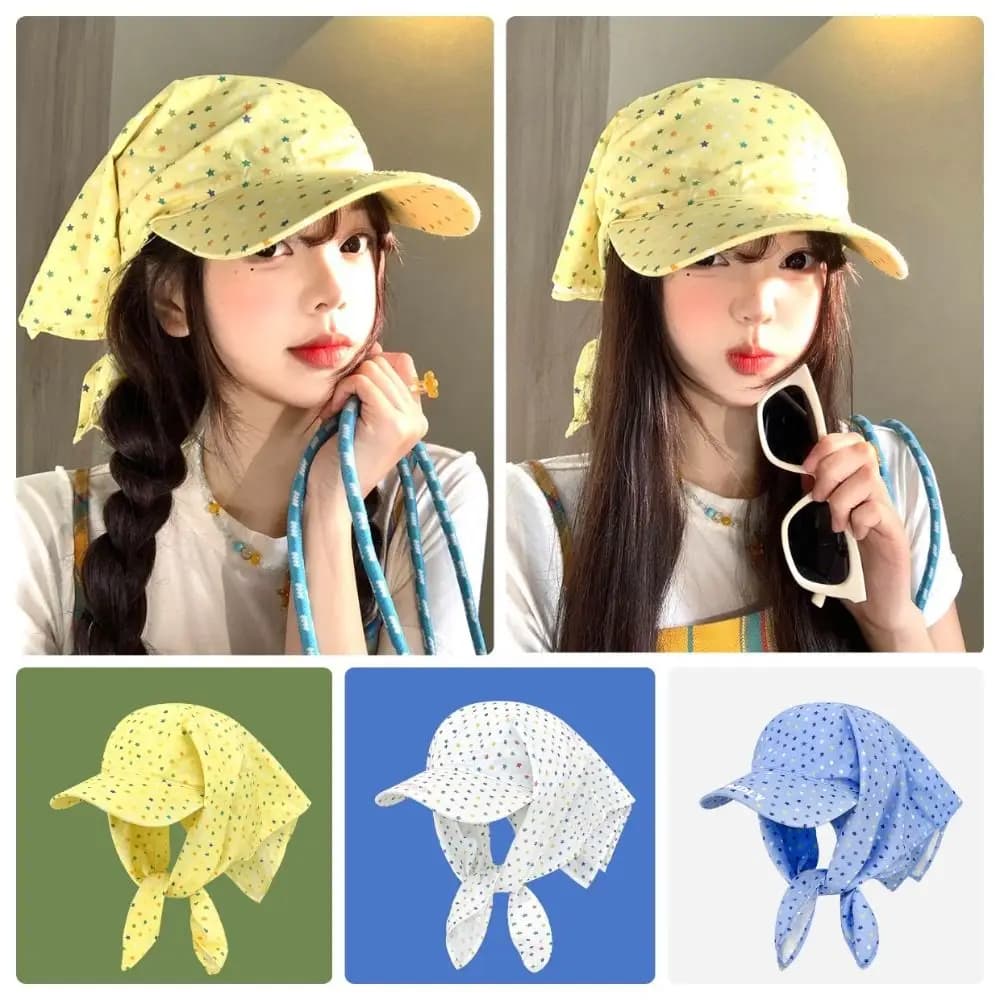 Cappello da Baseball con Stampa a Stelle Y2K, Cappello Morbido con Sciarpa Kawaii, Visiera Protettiva UV, Cappello da Sole Streetwear per Donne e Ragazze