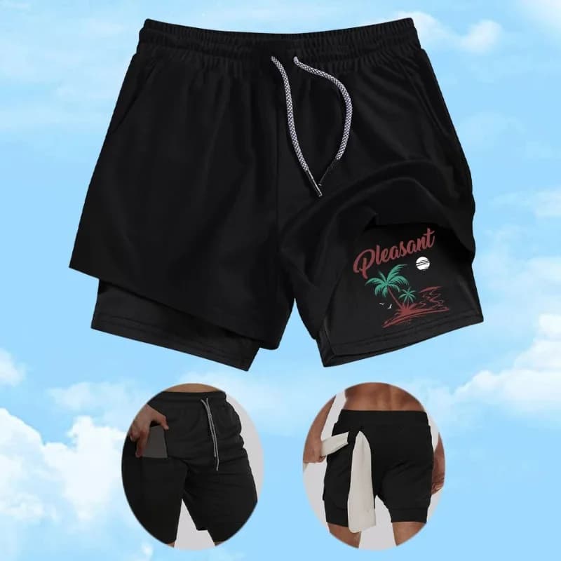 Workout Harajuku Jogging Double Deck for Men's Daily Fitness Cycling 2-in-1 Sports Shorts Quick Dry Breathable Beachwear Tight