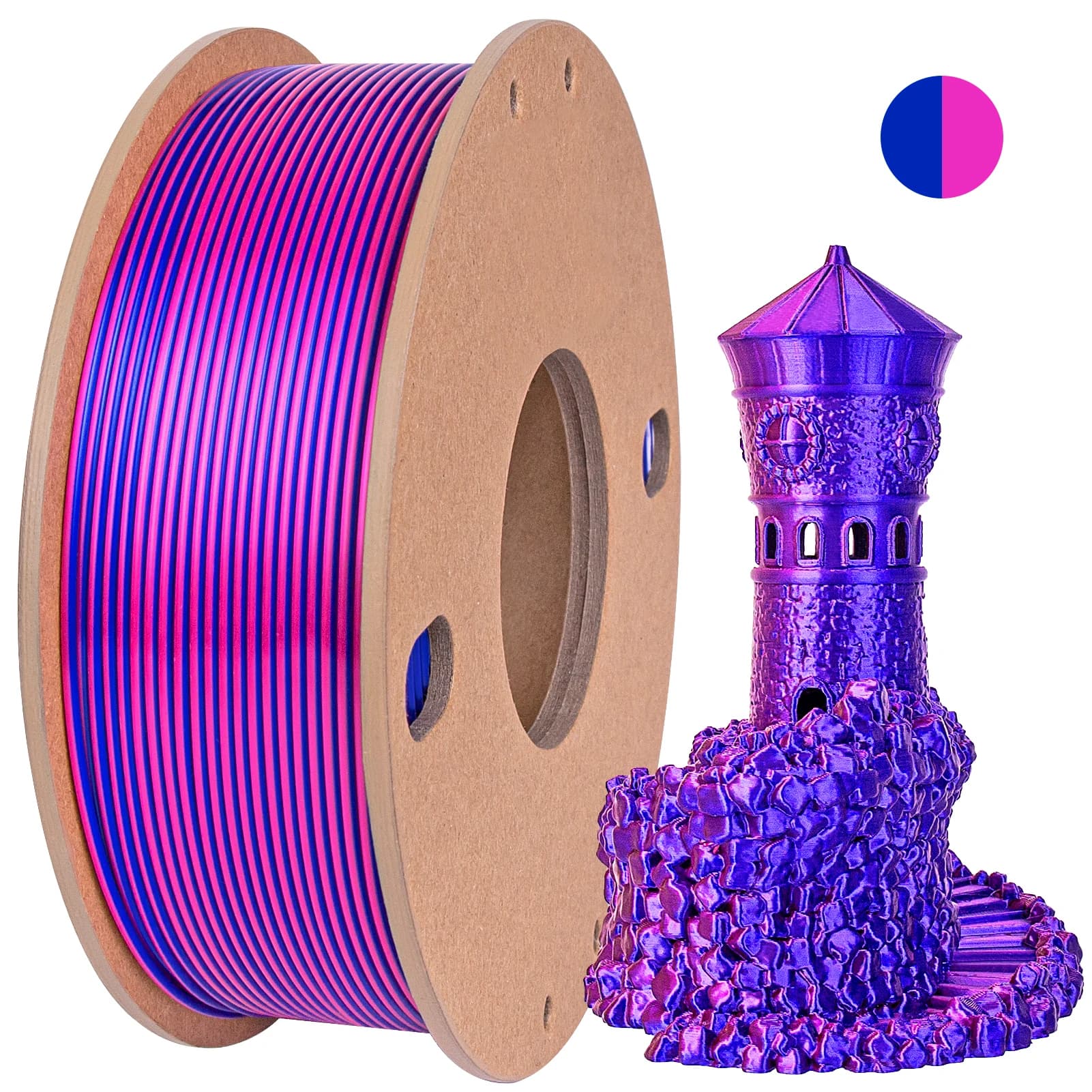 Filament PLA Silk 250g Red Pink Dark Blue for 3D Printer 1.75mm - Compatible with the Most FDM Printers