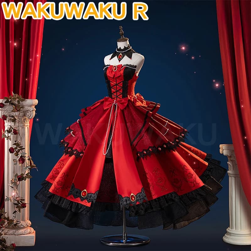 Tokisaki Kurumi Costume Cosplay Anime Date A Live Cosplay【S-2XL】WakuWaku-R Abito da sera rosso da donna Cosplay di Natale Taglie forti