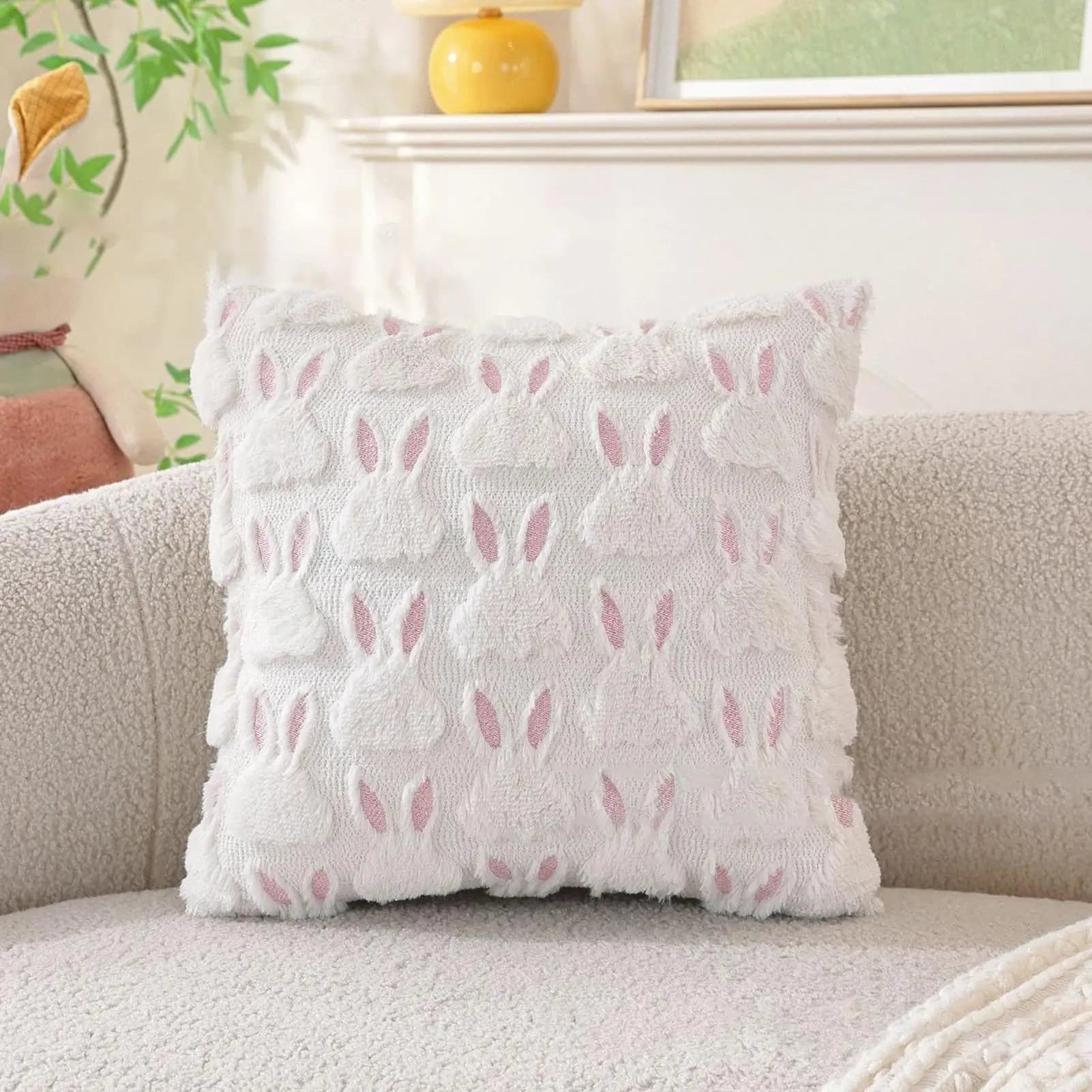 Federa per cuscino con coniglio pasquale da 45 cm, accogliente fodera per cuscino per divano, schienale per ufficio, fodera per cuscino lombare per l'elegante decorazione della camera da letto di casa