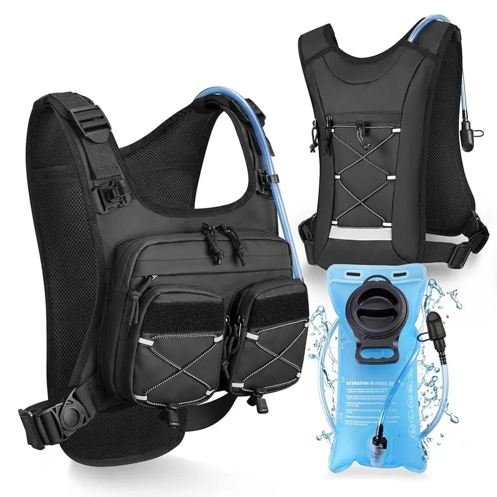 Gilet da Corsa con Sacca d'Acqua da 2L, Zaino Idratazione Riflettente per Uomo e Donna, Marsupio Leggero con Tasca per Telefono
