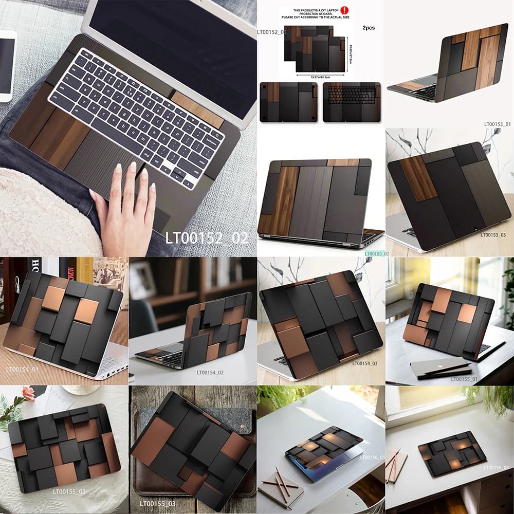 Adesivo geometrico per laptop in legno scuro, adesivo in vinile impermeabile per notebook MacBook HP Lenovo Dell da 12-17 pollici