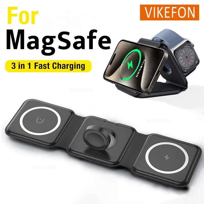 Magnetic Wireless Charger dock 3 in 1 for MagSafe iPhone 16 15 14 13 12 Pro Max Apple Watch 10 9 8 7 AirPods Quick Charging