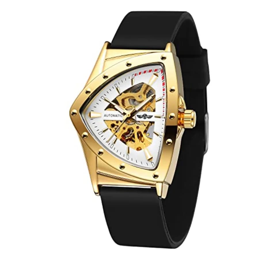 Nuovo Orologio da Polso Meccanico Triangolare Scheletrato Impermeabile da Uomo con Cinturino in Silicone