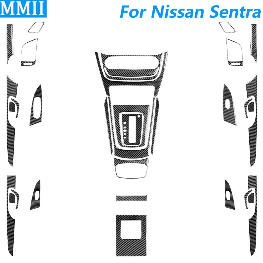 Per Nissan Sentra 2016-2019 Console centrale in fibra di carbonio Uscita aria cambio AC CD Finestra Ascensore Trim Set Accessori auto Adesivo