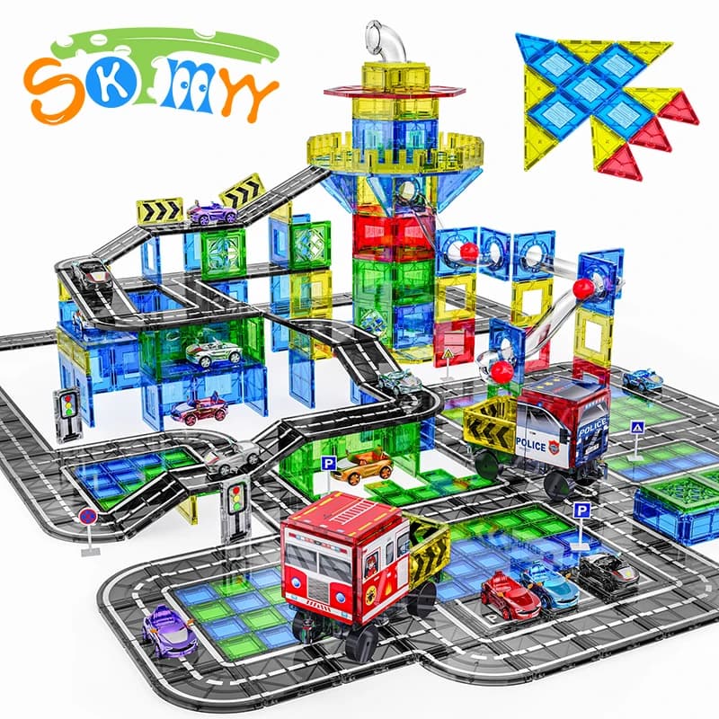 Set di 150 Pezzi di Piastrelle Magnetiche con Percorso Biglie, Gioco Educativo STEM per Bambini, Regalo