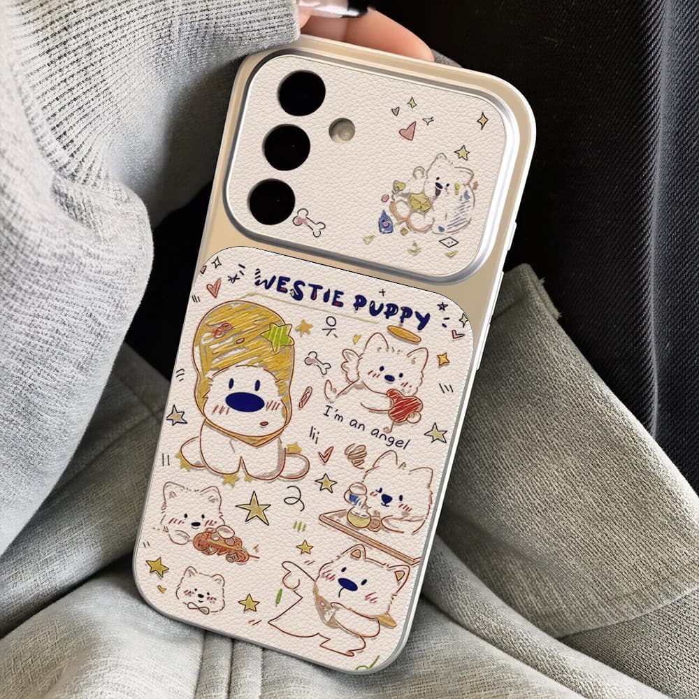 Cute Cartoon Dog Phone Case For Samsung A56 A57 5g A16 A17 A37 A27 A55 A36 S23 S24 S25 S26 Ultra Plus FE Lanyard and Stand Cover
