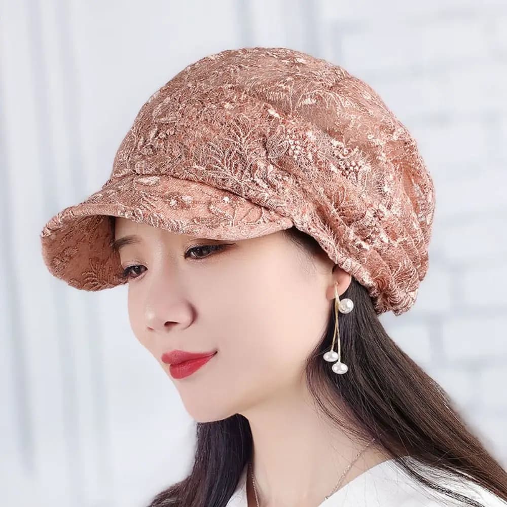 Berretto Traforato con Ricamo Floreale, Sciarpa Avvolgente, Cappello da Baseball da Donna, Turbante Traspirante Casual, Cappello per Viaggi all'Aperto