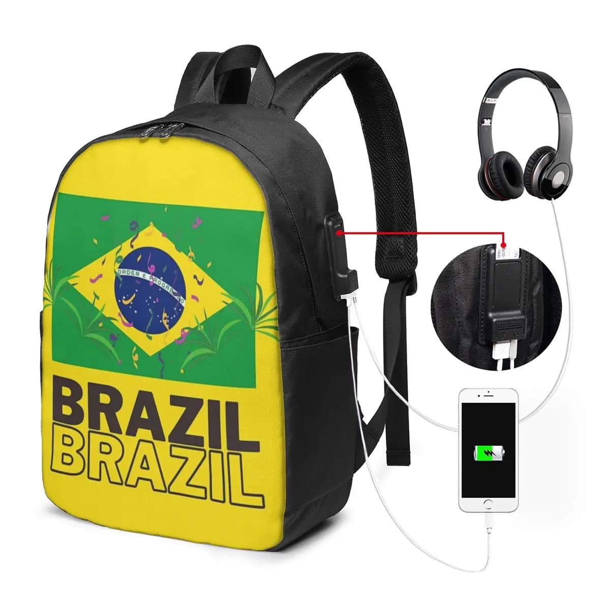 Zaino con bandiera nazionale del Brasile, borsa da viaggio per notebook, borsa per computer, borsa da scuola per studenti universitari, borse a tracolla per laptop per uomo e donna