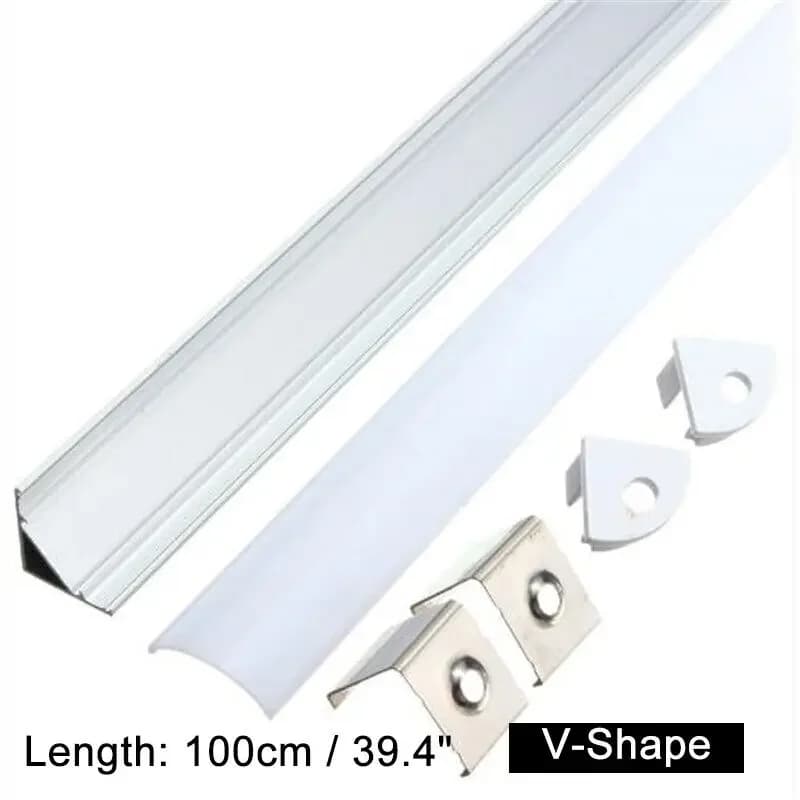 Supporto per canale LED in alluminio a forma di U/V/YW da 100 cm, 20 pezzi, larghezza 1,8 cm, per strisce LED sotto il mobile, lampada notturna da cucina