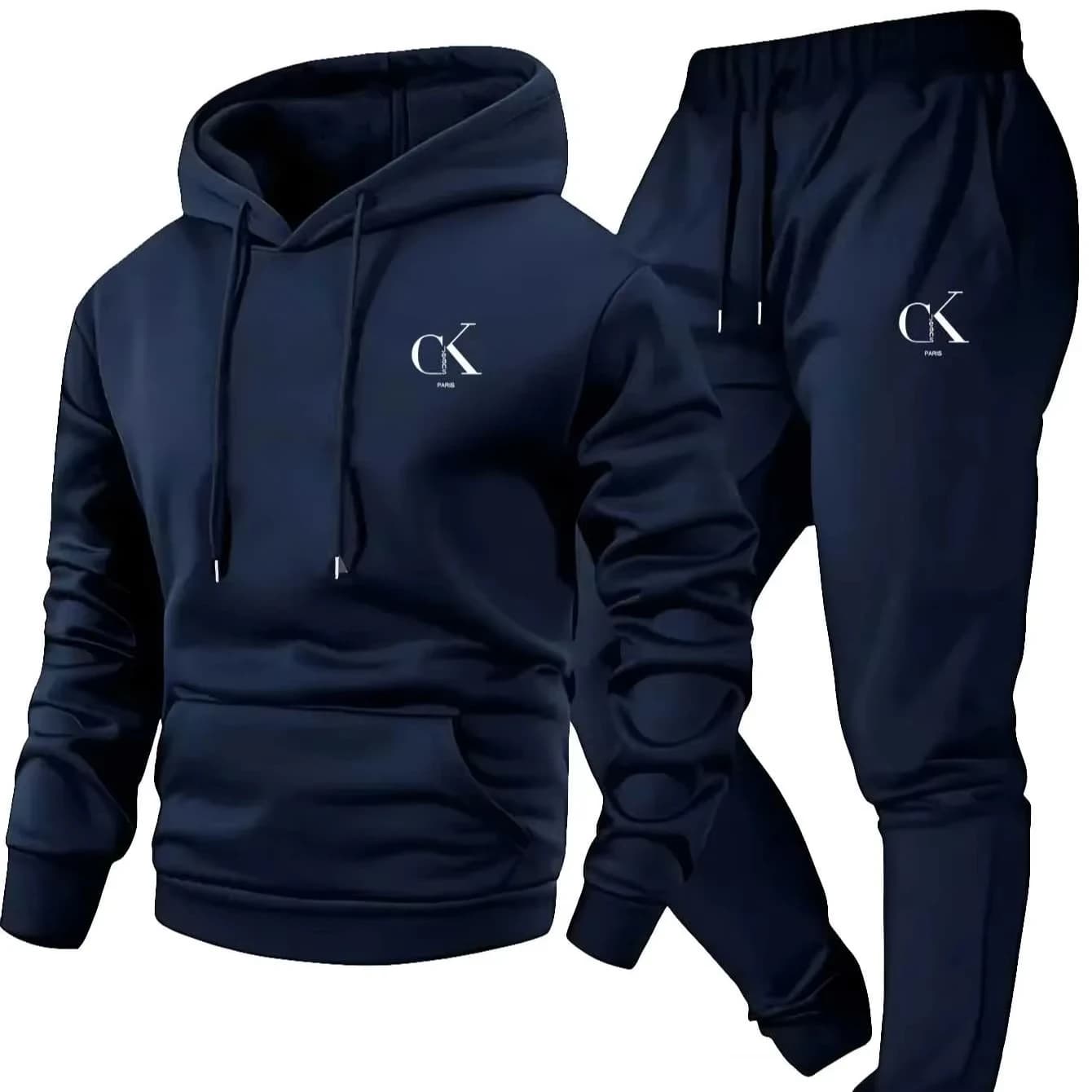 The 2026 men's printed hooded sweater and sports pants set with a casual grey pocket home wear is suitable for spring and autumn