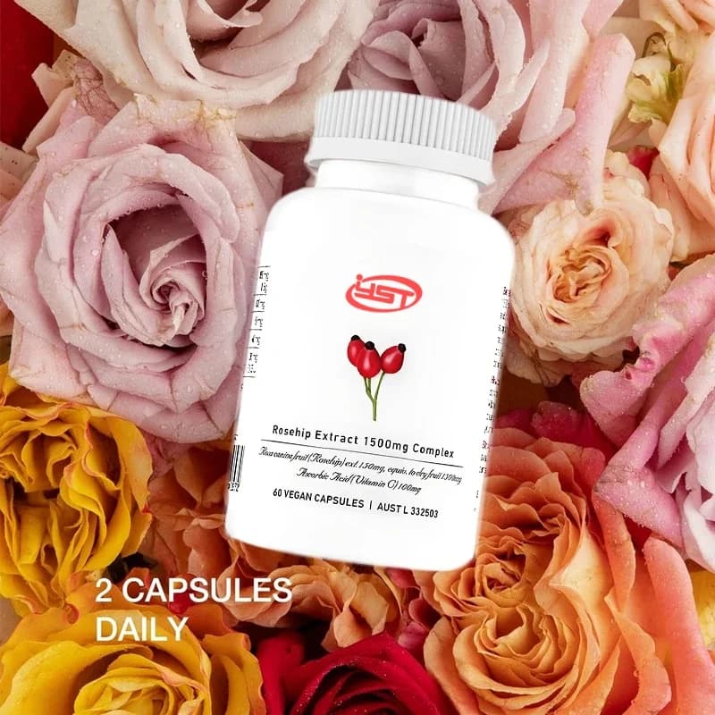 Rose fruit extract 1500 mg, collagen formation containing vitamin C&e, with luminous, nutrient and firming effects, 60 capsules