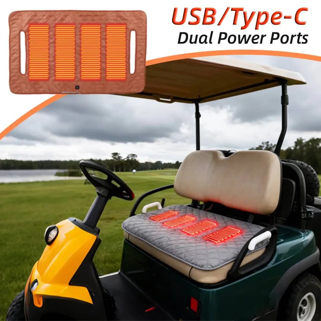 Cuscino Riscaldante per Sedile da Golf a 4 Zone, Coperta Elettrica per Golf Cart Impermeabile con Porte di Alimentazione USB/Type-C per Amanti del Golf