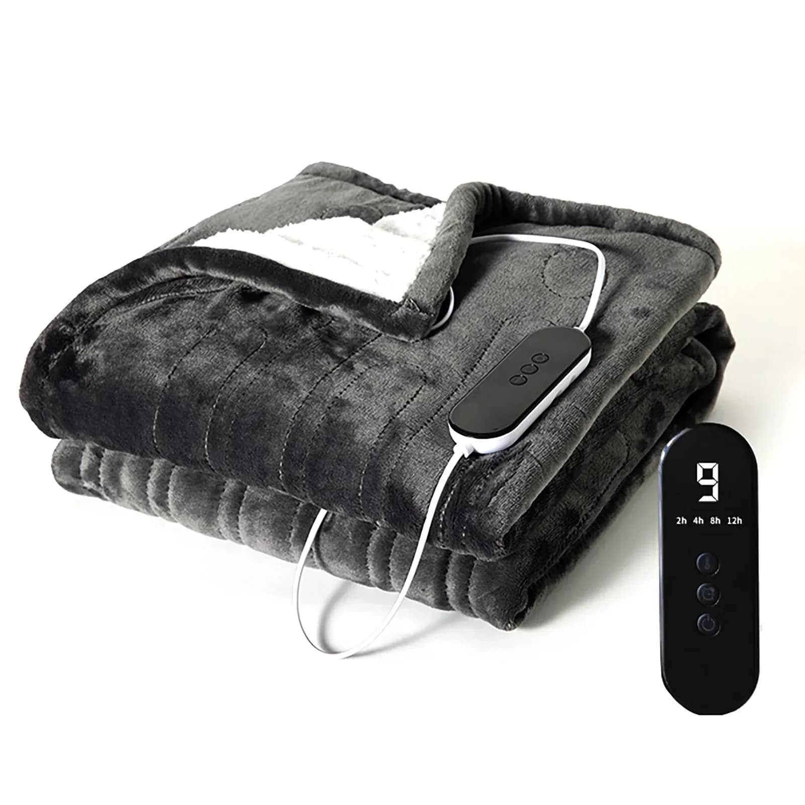 130x160cm 2-person Electric Blanket Bed Warmer Flannel & Lambskin Soft Nap Blanket 9 Heating Levels 12 Hours auto-Off Washable