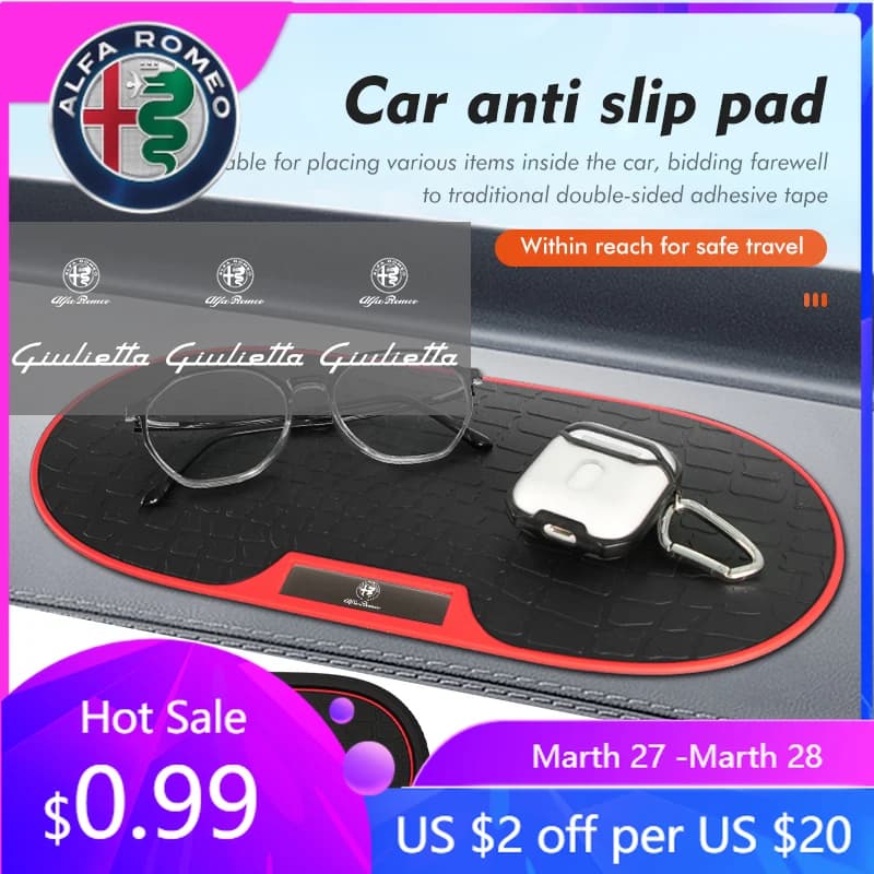 Tappetino Antiscivolo Adesivo per Cruscotto Auto Alfa Romeo, Portaoggetti per Telefono e Chiavi, per Giulietta GT 159 147 156 Mito Brera Gi
