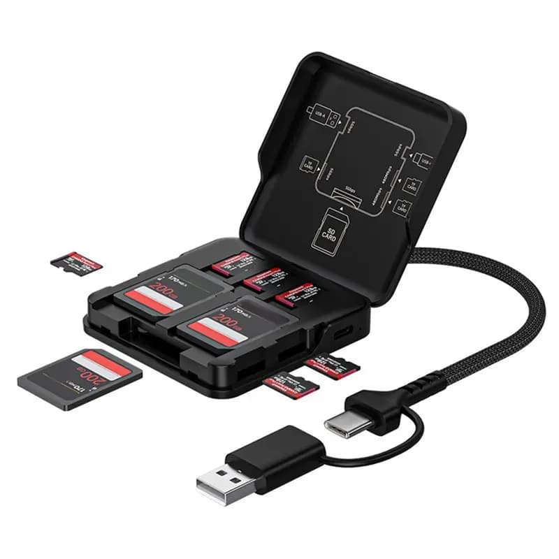 NEW HOT In Stock-USB3.0 High Speed 2 In 1 Multifunctional Memory Card Case Reader Storage Box With USB/Type-C Cable Highspeed Fo