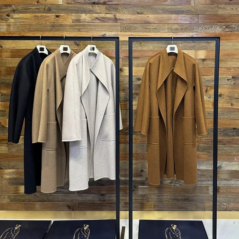 Max New Water Ripple Women's Long Autumn/Winter Stand up Collar Coat Stylish Strap Lilia Double sided Cashmere Coat for Women