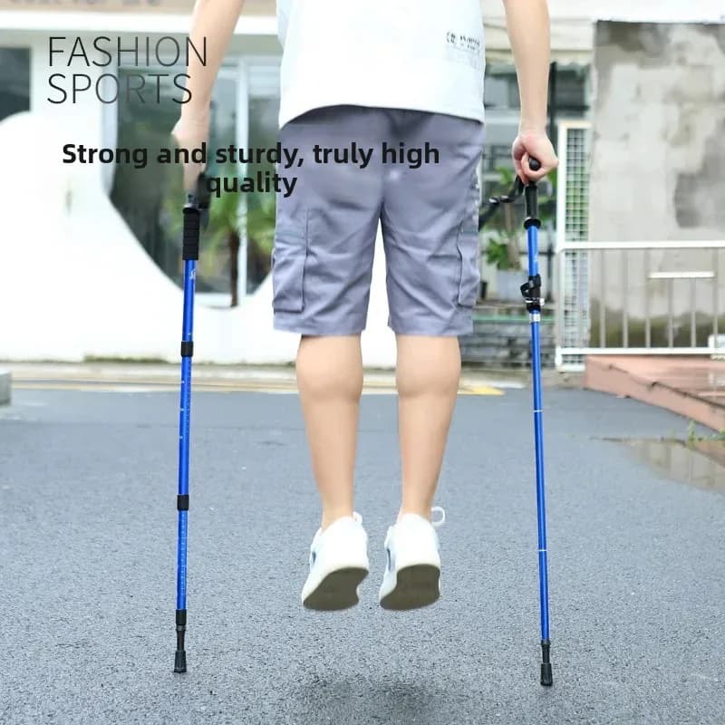 Telescopic Folding ExternalLock Walking Stick Aluminum Alloy Trekking Pole Lightweight Hiking Mountaineering Outdoor Climbing