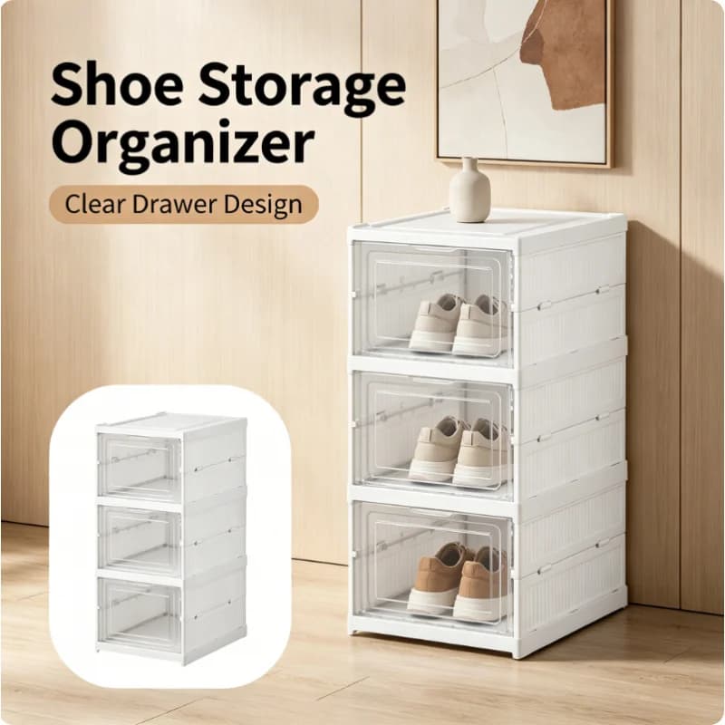 Organizzatore per scarpe trasparente a 3 livelli, pieghevole e impilabile, grande scatola porta scarpe da ginnastica con fori di ventilazione per armadio, ingresso, camera da letto