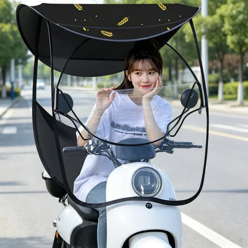 Tettuccio universale per bici elettrica, parapioggia e parasole rimovibile, paravento ispessito, copertura impermeabile e anti-UV per bicicletta